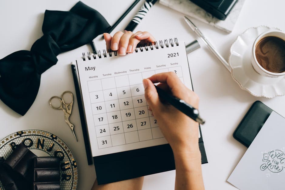 Professional workspace with weekly planning calendar